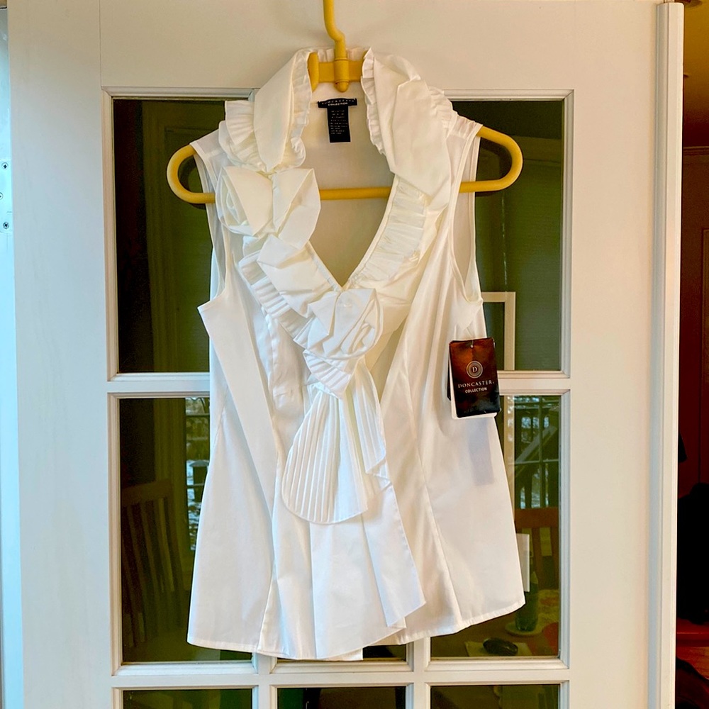 Size 4 White frilly Doncaster blouse. Never worn.
